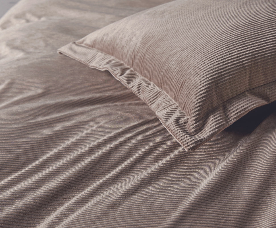 Corduroy Velvet Queen Bed Quilt Cover Set-Mink - Newstart Furniture