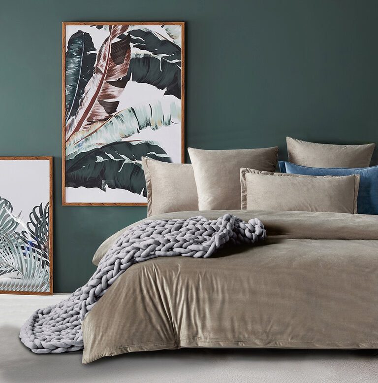 Corduroy Velvet Queen Bed Quilt Cover Set-Mink - Newstart Furniture