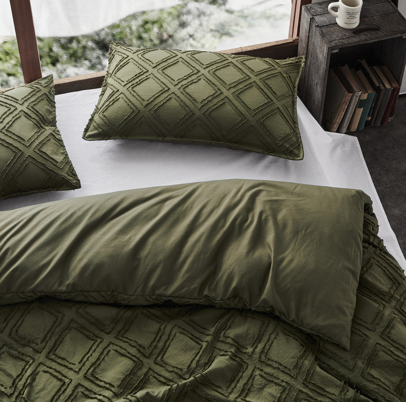 Tufted ultra soft microfiber quilt cover set-queen khaiki green - Newstart Furniture