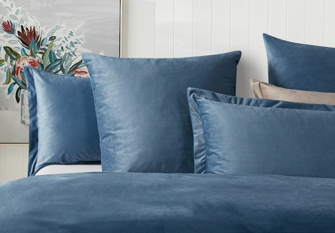 Corduroy Velvet Super King Bed Quilt Cover Set-Ash Blue - Newstart Furniture