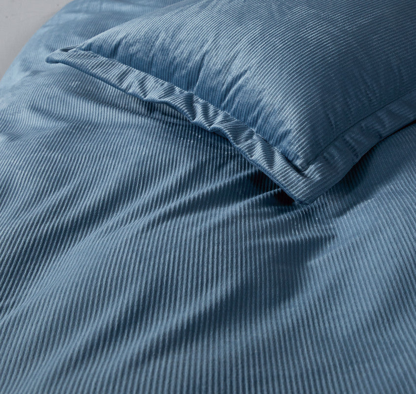 Corduroy Velvet Super King Bed Quilt Cover Set-Ash Blue - Newstart Furniture