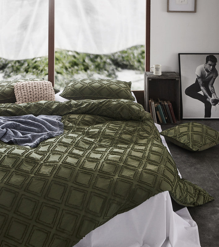 Tufted ultra soft microfiber quilt cover set-super king khaiki green - Newstart Furniture