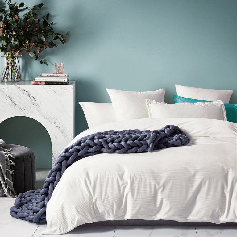 Corduroy Velvet Super King Bed Quilt Cover Set-White - Newstart Furniture