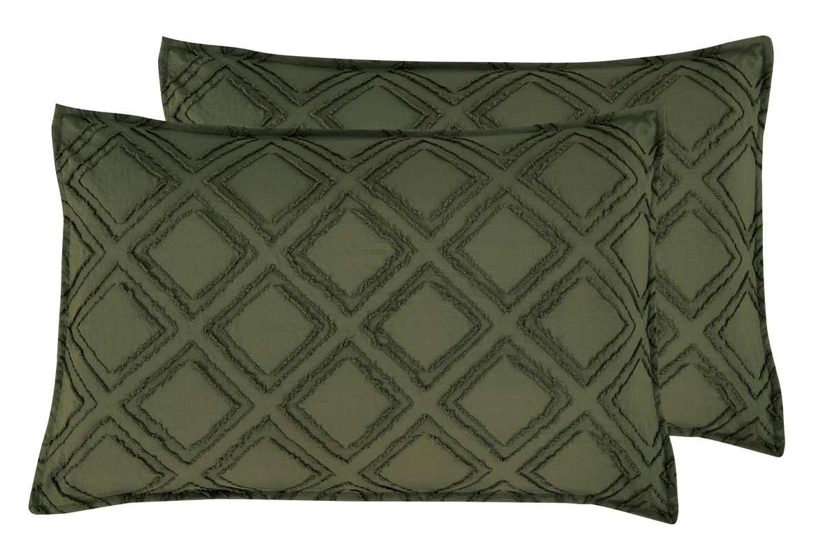 TUFTED MICROFIBRE SUPER SOFT TWIN PACK STANDARD PILLOWCASES-KHAKI GREEN - Newstart Furniture