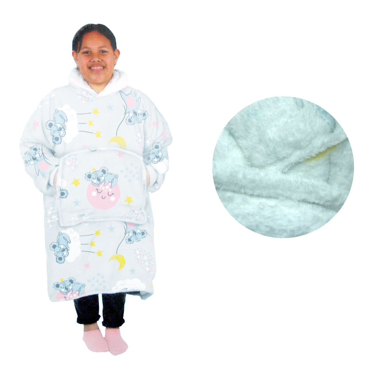 Girls Comfy Warm Blanket Hoodie with Sherpa Fleece Reverse Koala - Newstart Furniture