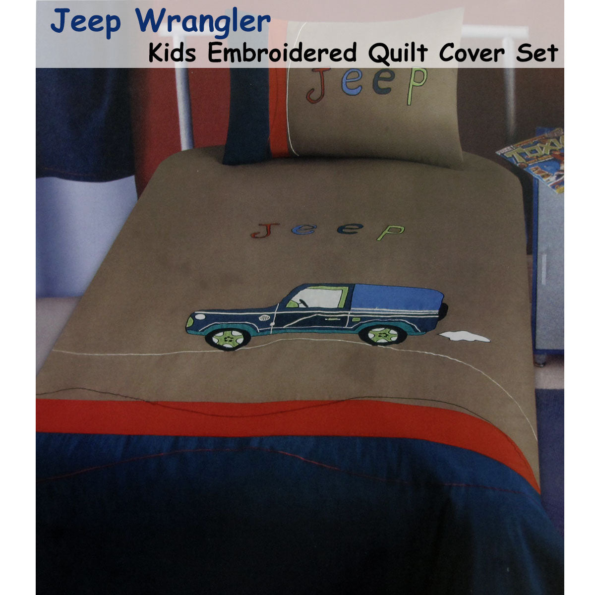 Jeep Wrangler Embroidered Quilt Cover Set Single - Newstart Furniture