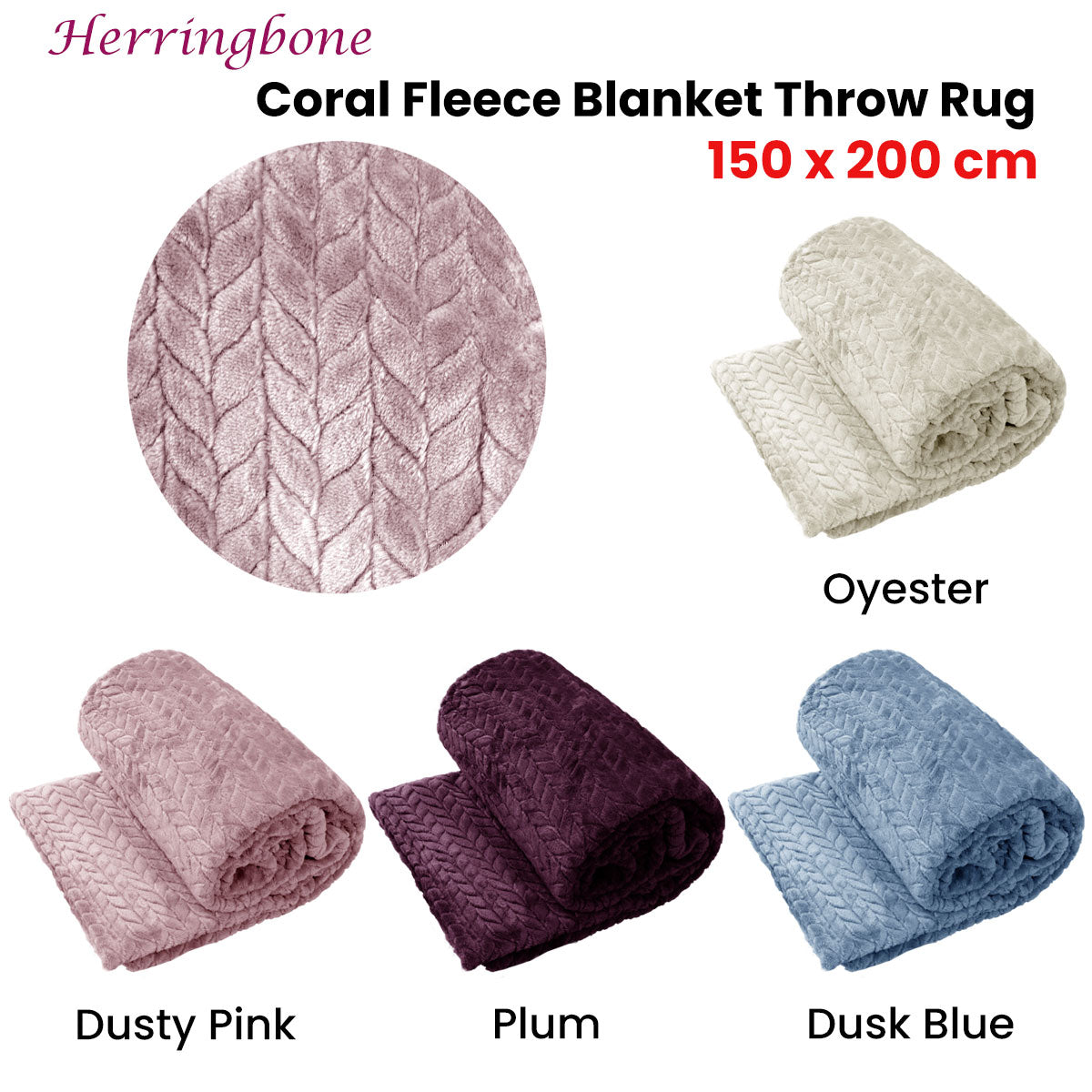 Herringbone Coral Fleece Blanket Throw Rug 150x200 cm Oyester - Newstart Furniture