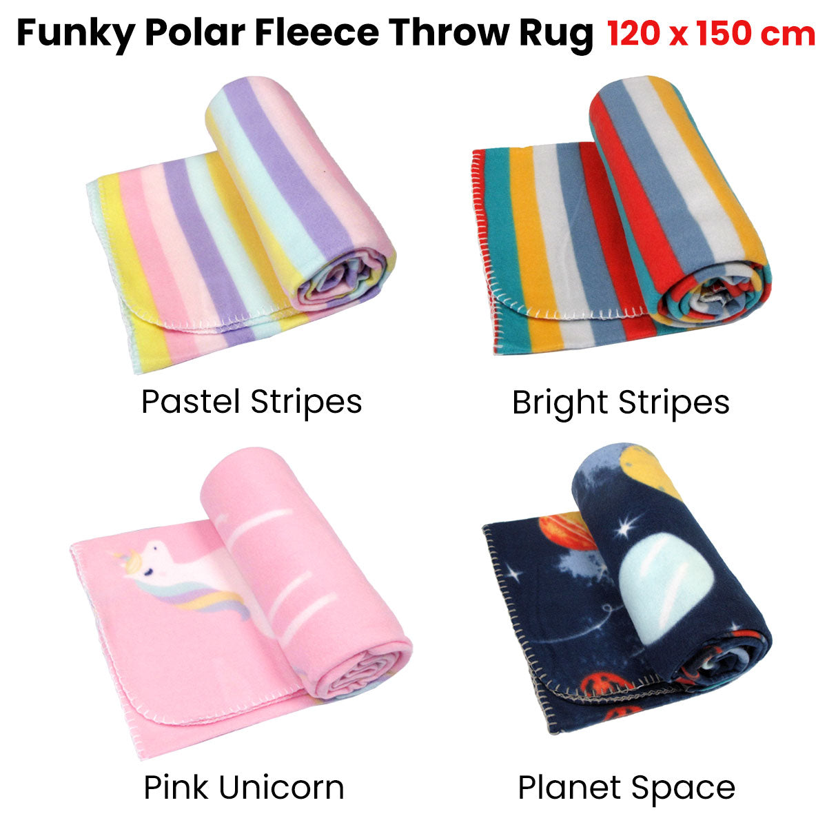 Funky Cute Polar Fleece Throw Rug Pastel Stripes - Newstart Furniture