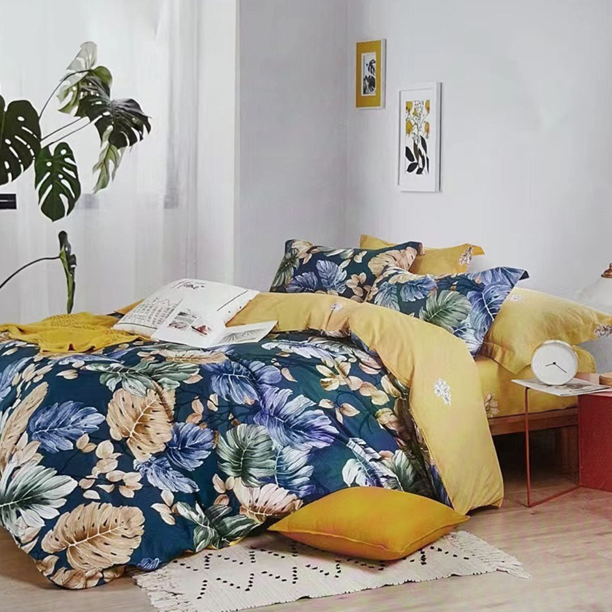 Botanical House 100% Cotton Reversible Quilt Cover Set Queen - Newstart Furniture