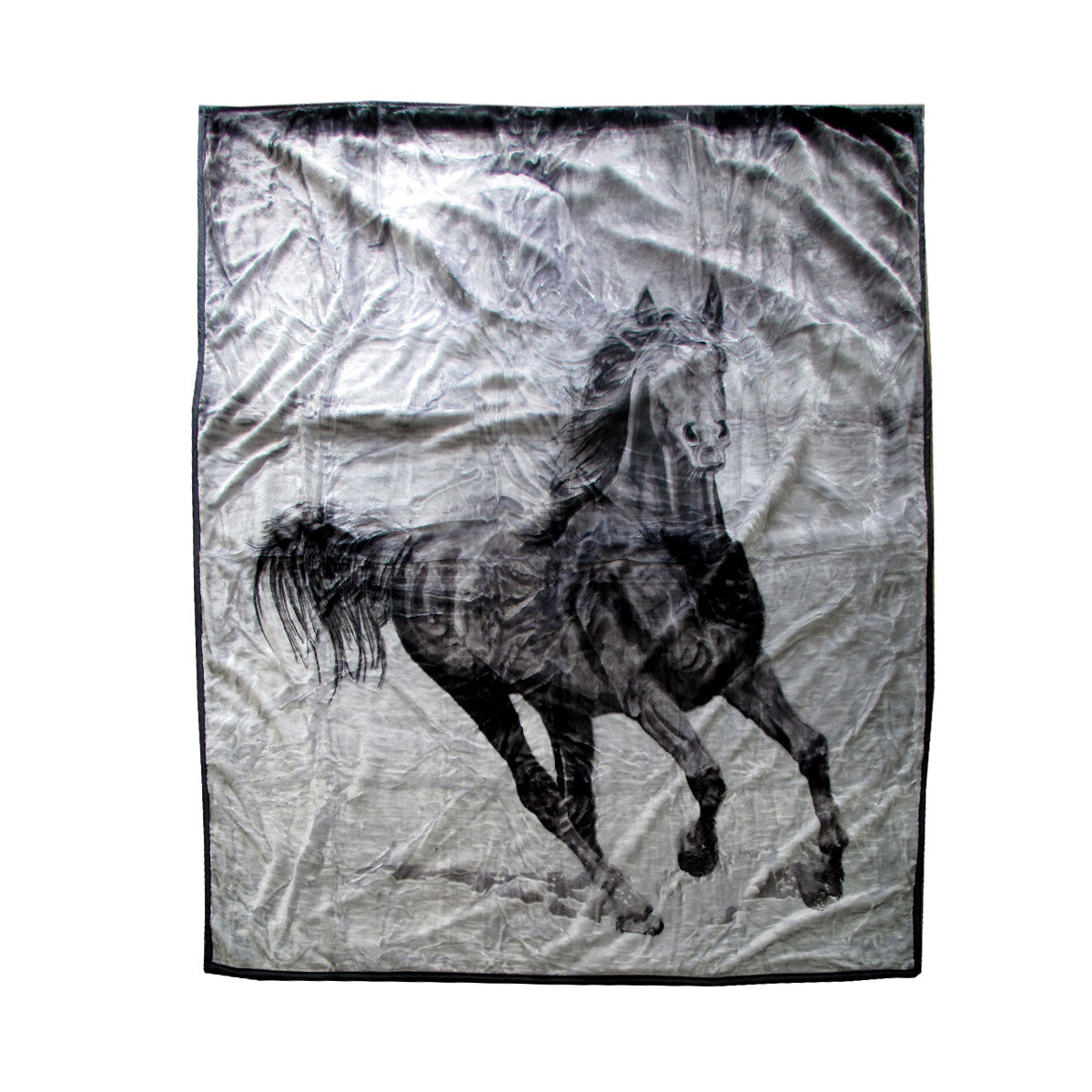 675gsm 2 Ply 3D Print Faux Mink Blanket Queen 200x240 cm Galloping Horse - Newstart Furniture