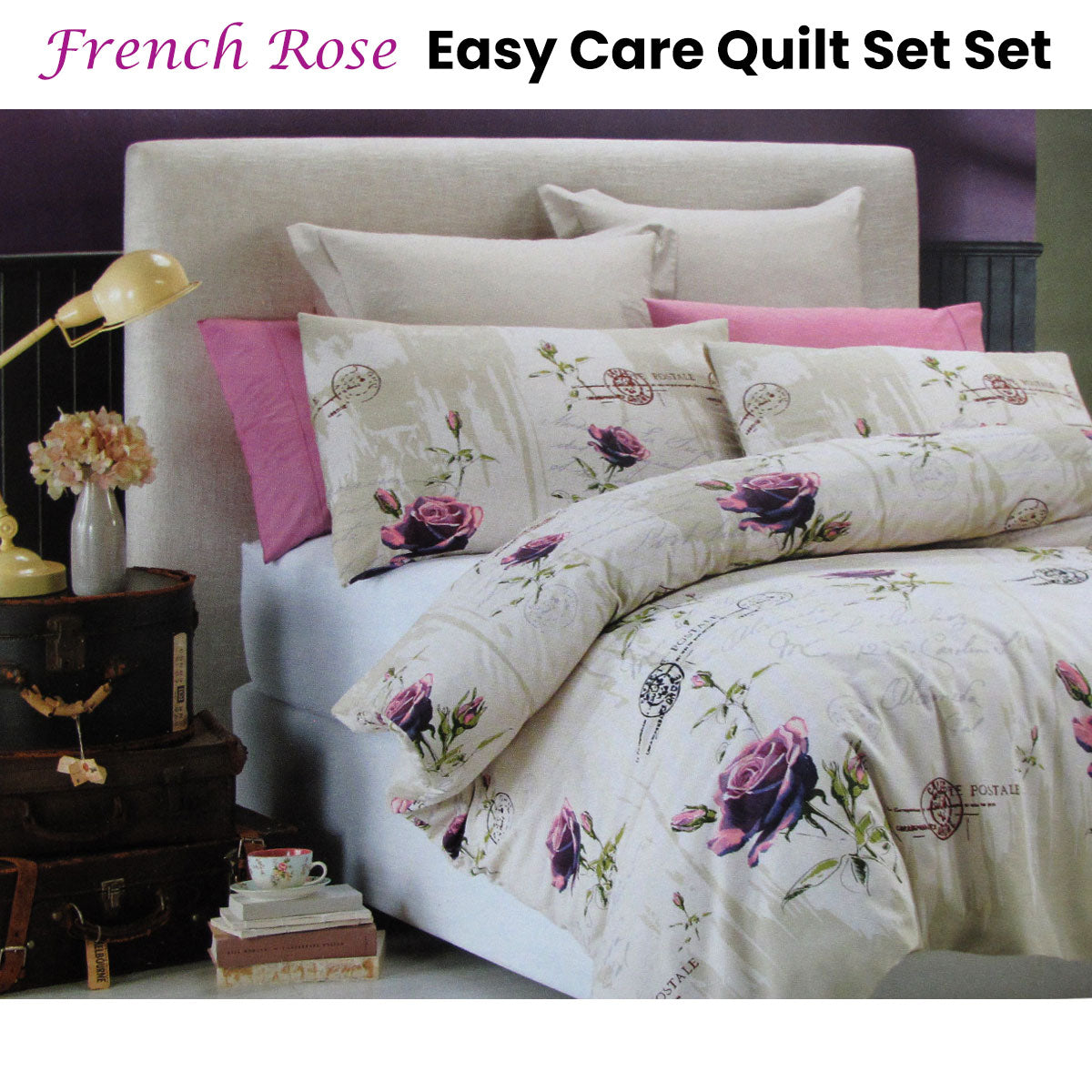 Belmondo French Rose Easy Care Quilt Cover Set King - Newstart Furniture