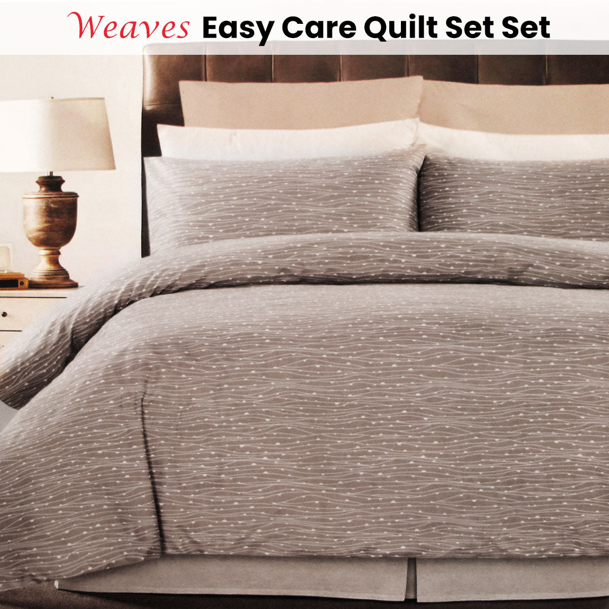Weaves Coffee Easy Care Quilt Cover Set King - Newstart Furniture