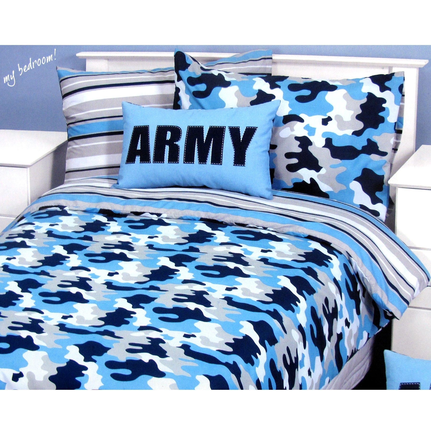 Army Camouflage Blue Quilt Cover Set Single - Newstart Furniture
