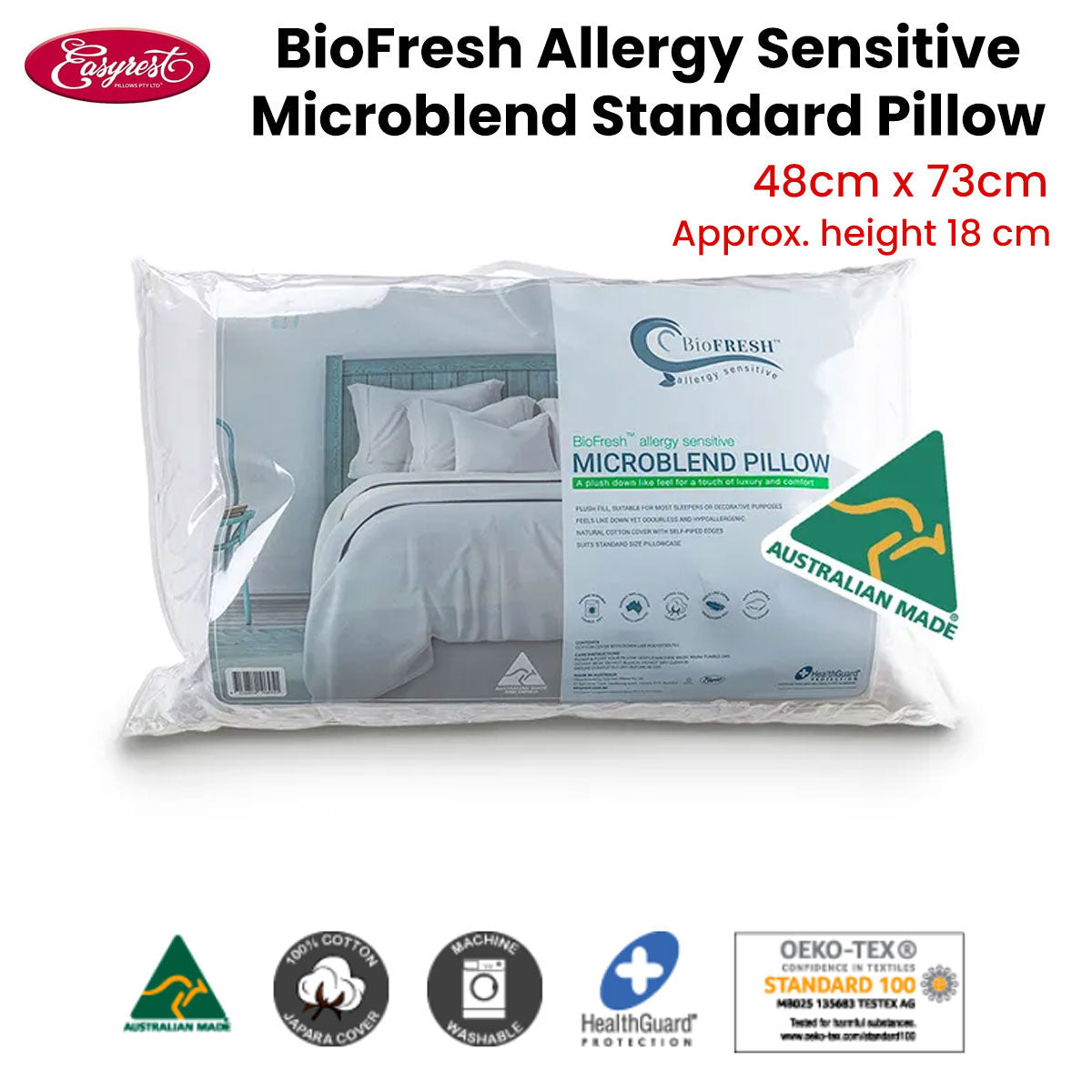 Easyrest BioFresh Allergy Sensitive Microblend Standard Pillow 48 x 73 cm - Newstart Furniture