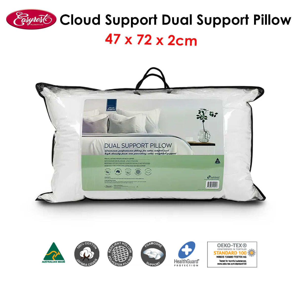 Easyrest Cloud Support Dual Support Pillow 47 x 72 x 2 cm - Newstart Furniture