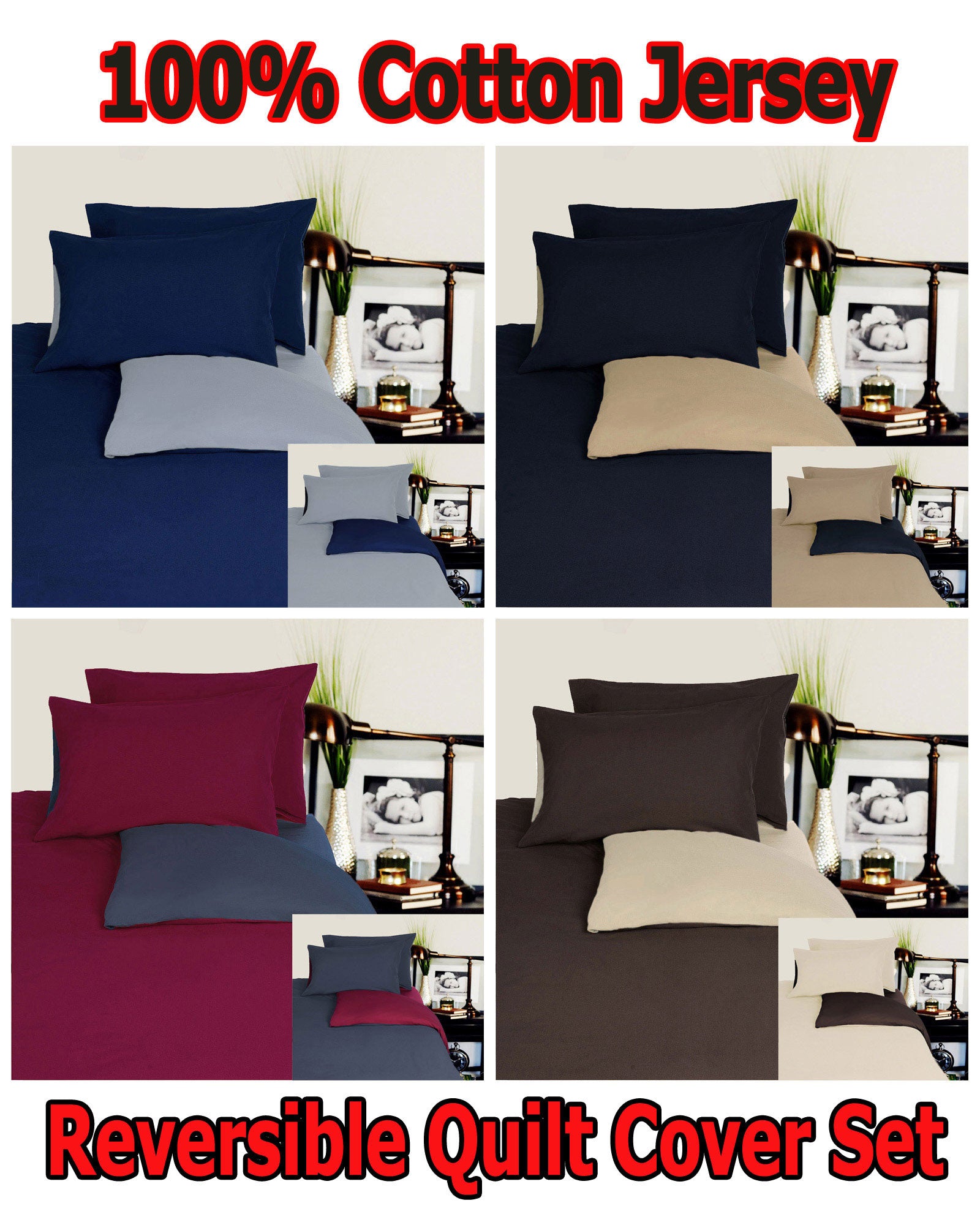 Hotel Living Reversible 100% Cotton JERSEY Quilt Cover Set Chocolate / Linen - DOUBLE - Newstart Furniture