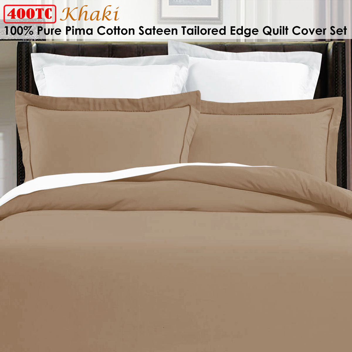 Grand Aterlier Pima Cotton Khaki Quilt Cover Set King - Newstart Furniture