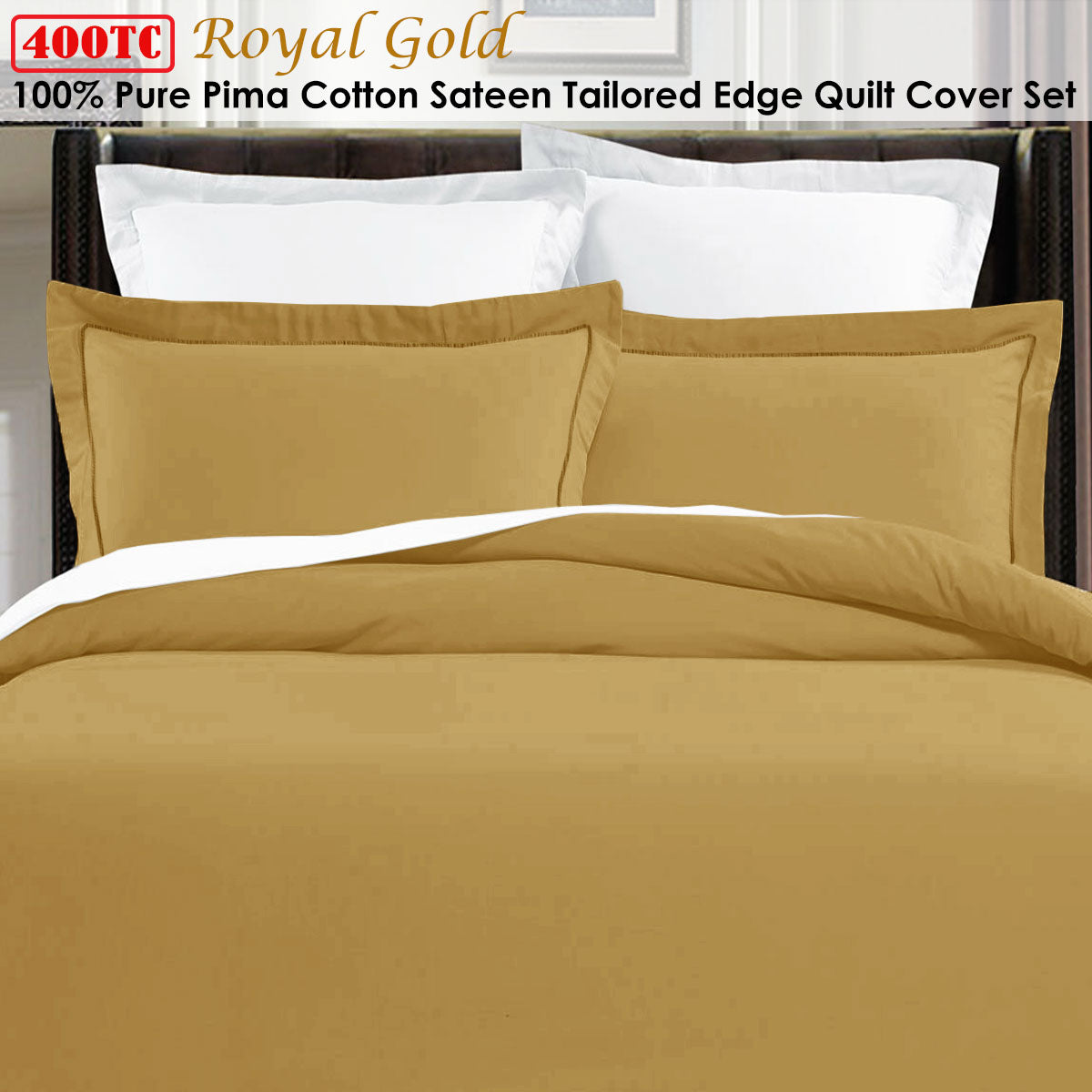 Grand Aterlier Pima Cotton Royal Gold Quilt Cover Set King - Newstart Furniture