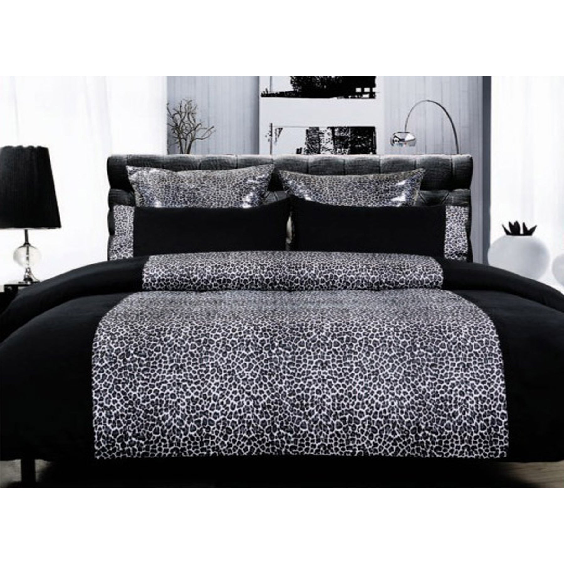 Leopard Quilt Cover Set Black Super King - Newstart Furniture
