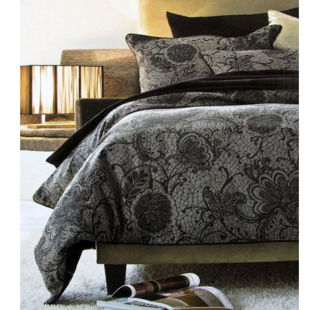 Accessorize Trudie Black Jacquard Quilt Cover Set Single - Newstart Furniture