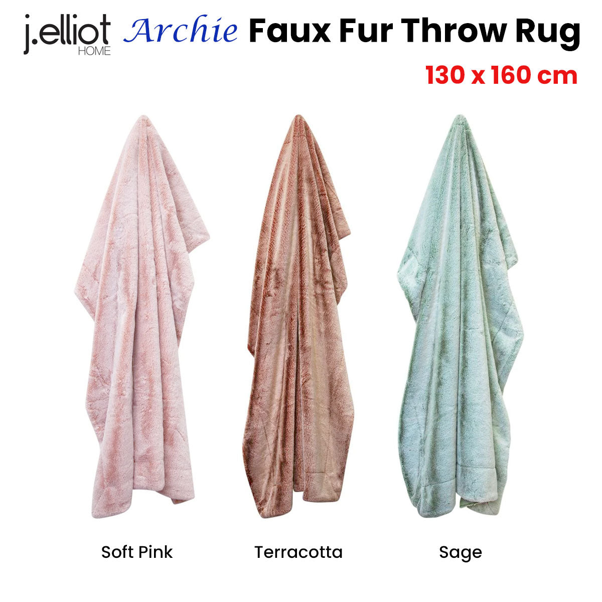 J Elliot Home Archie Terracotta Faux Fur Throw Rug 130 x 160cm - Newstart Furniture