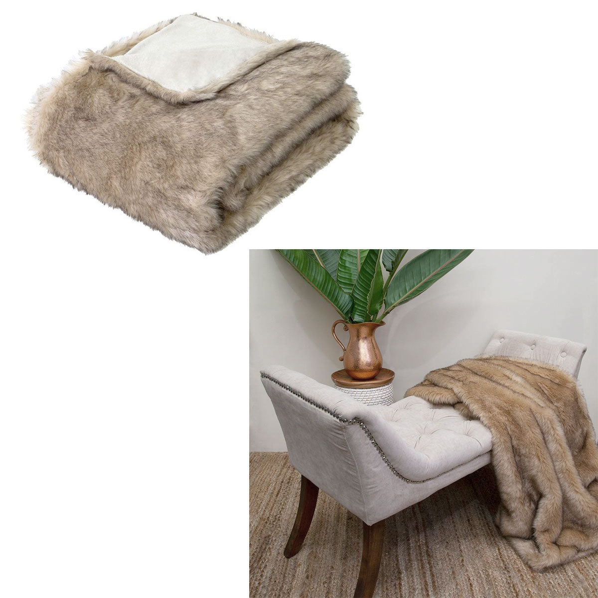 J Elliot Home Brown Fox Luxury Faux Fur Throw 130 x 160cm - Newstart Furniture