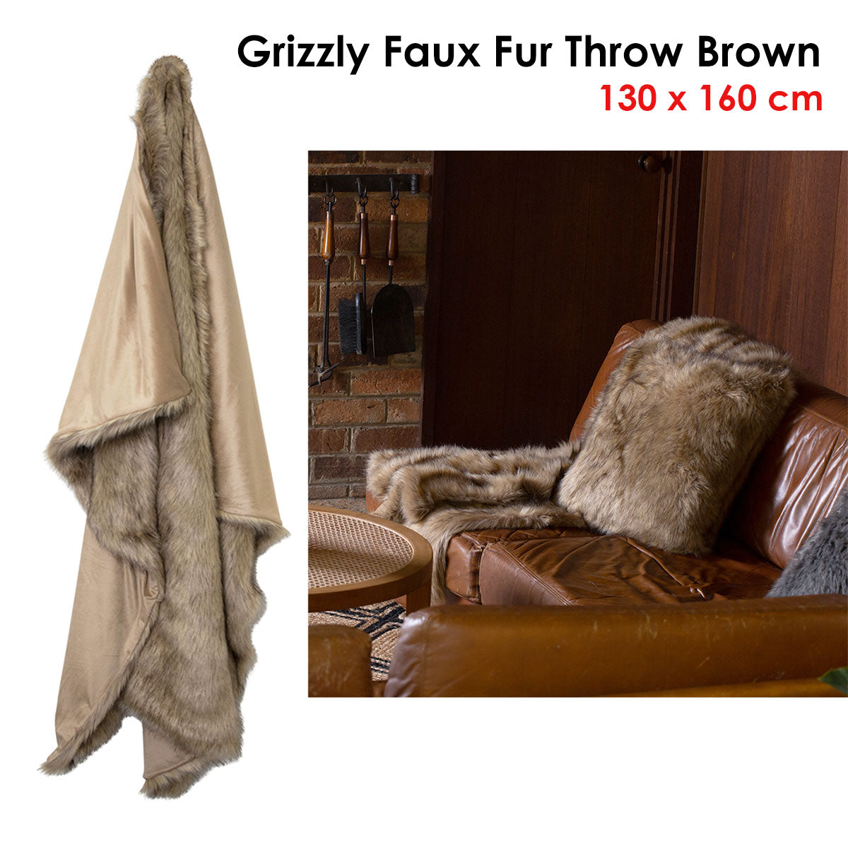 J.Elliot Home Grizzly Brown Faux Fur Throw - Newstart Furniture