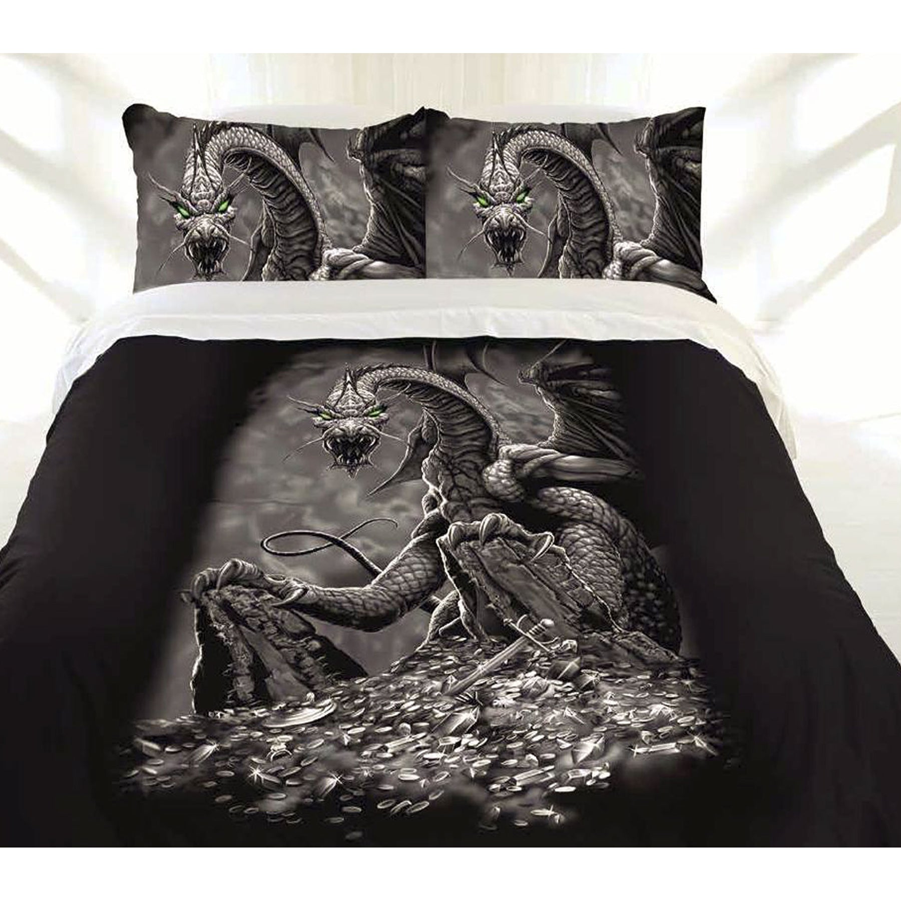 Just Home Green Eyed Dragon Quilt Cover Set Queen - Newstart Furniture