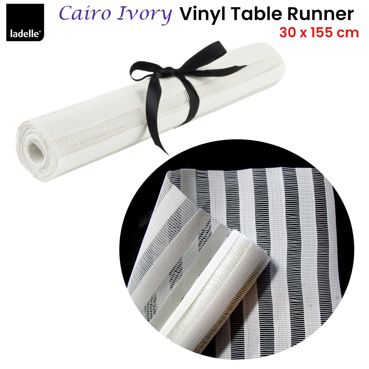 Ladelle Cairo Ivory Vinyl Table Runner 30 x 155 cm - Newstart Furniture