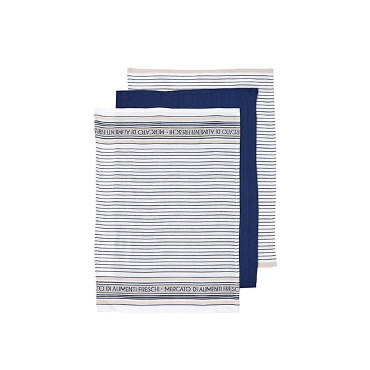 Ladelle Set of 3 Professional Series III Cotton Kitchen Tea Towels Navy 50 x 70 cm - Newstart Furniture