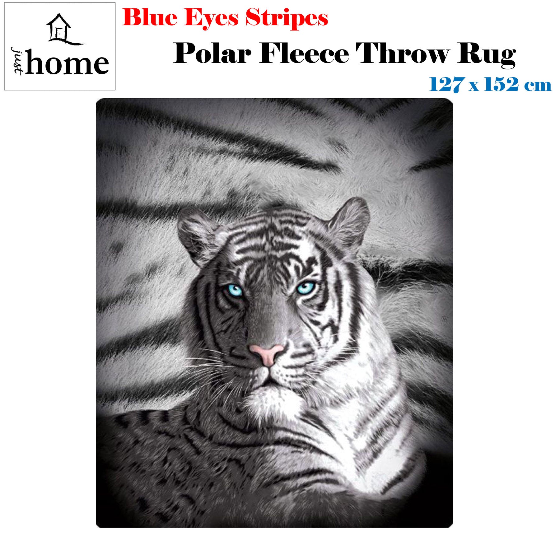 Just Home Blue Eyes Stripes Tiger Polar Fleece Throw Rug - Newstart Furniture