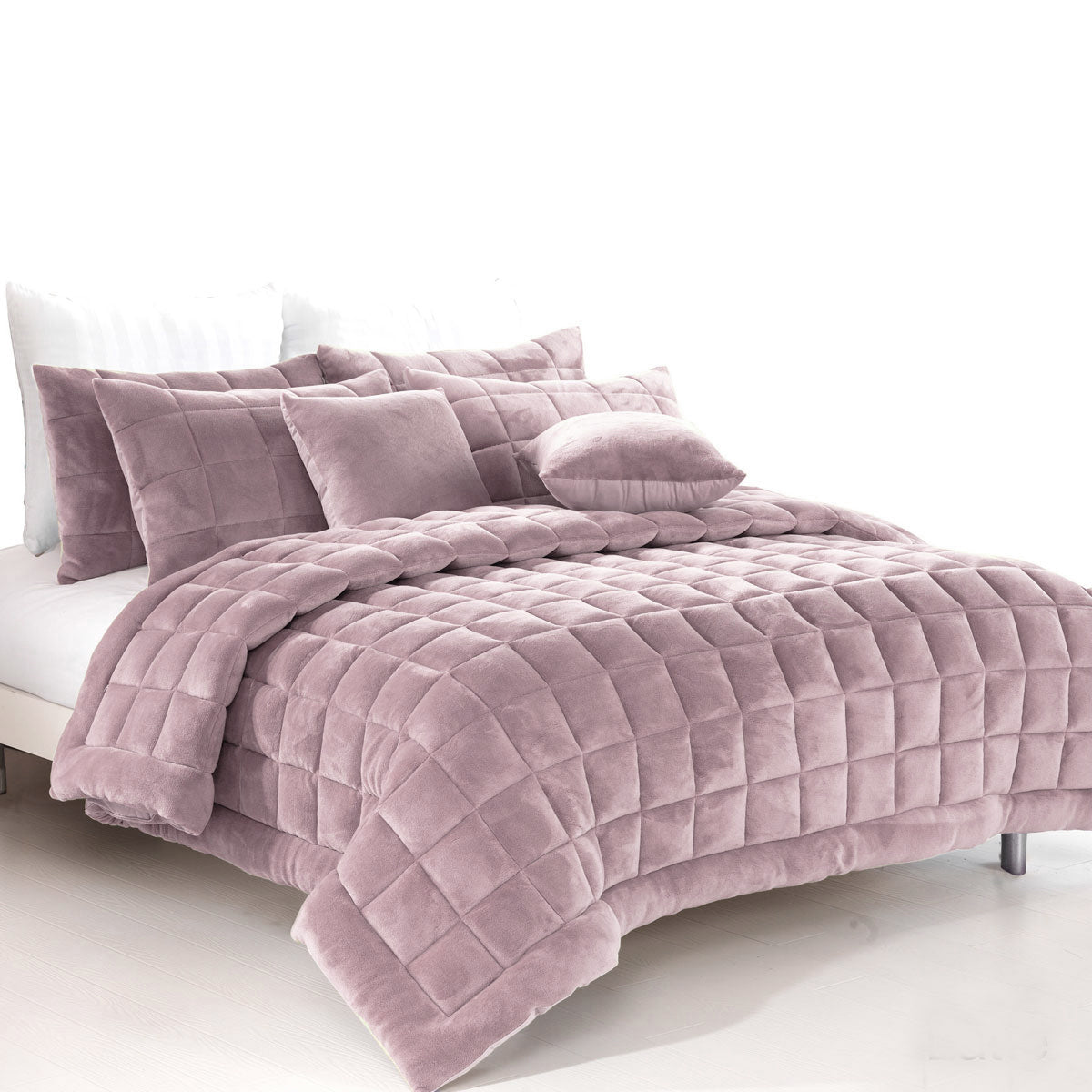 Alastairs Augusta Faux Mink Quilt / Comforter Set Blush Queen - Newstart Furniture