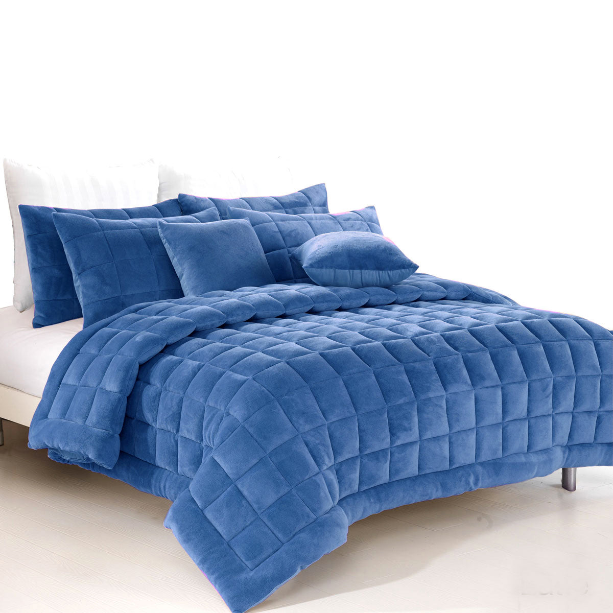 Alastairs Augusta Faux Mink Quilt / Comforter Set Denim Queen - Newstart Furniture