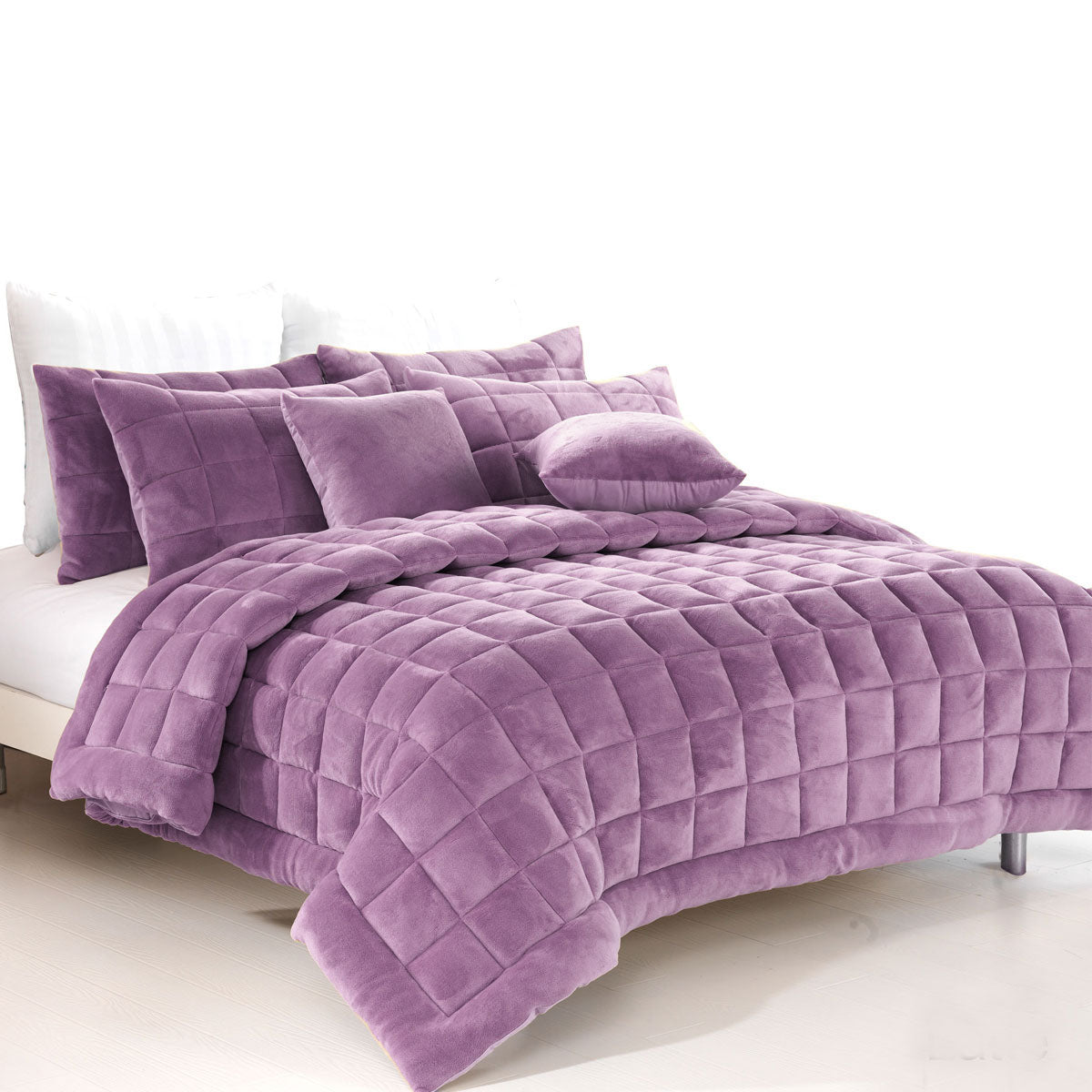 Alastairs Augusta Faux Mink Quilt / Comforter Set Lilac Queen - Newstart Furniture