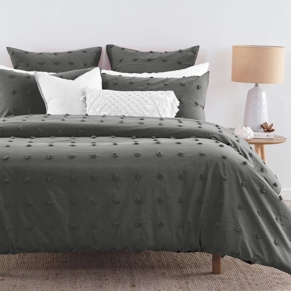 Elegant Grey Tufted Jacquard King Duvet Cover Set