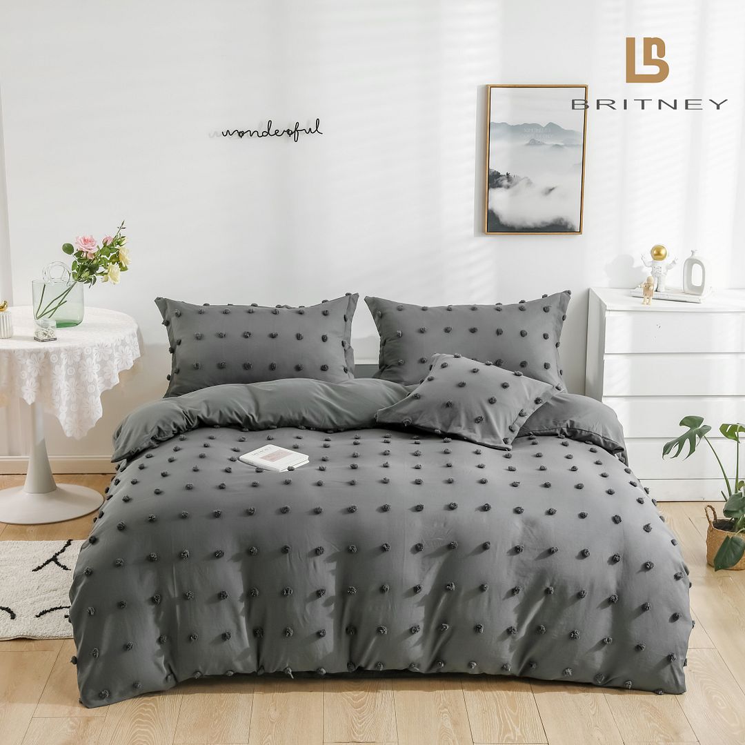 Grey Tufted Jacquard Queen Duvet Cover Set | Newstart Furniture