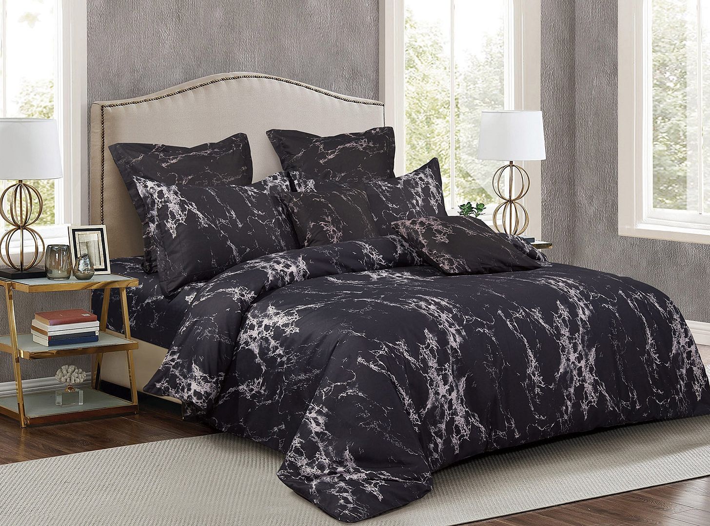 Elegant Black Marble Double Duvet Cover Set | Newstart Furniture