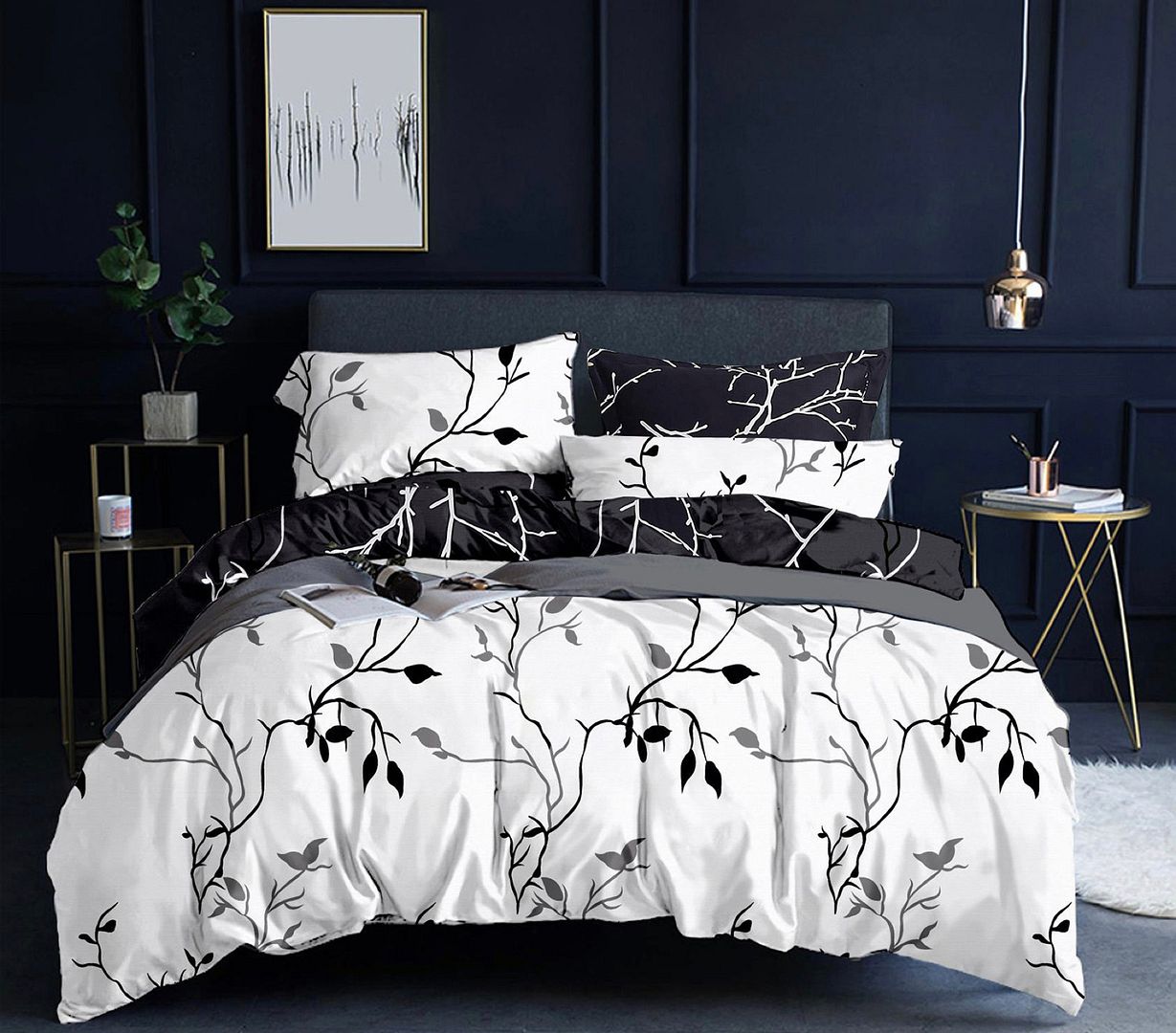 Tree Reversible Double Quilt Cover Set | Black & White Design