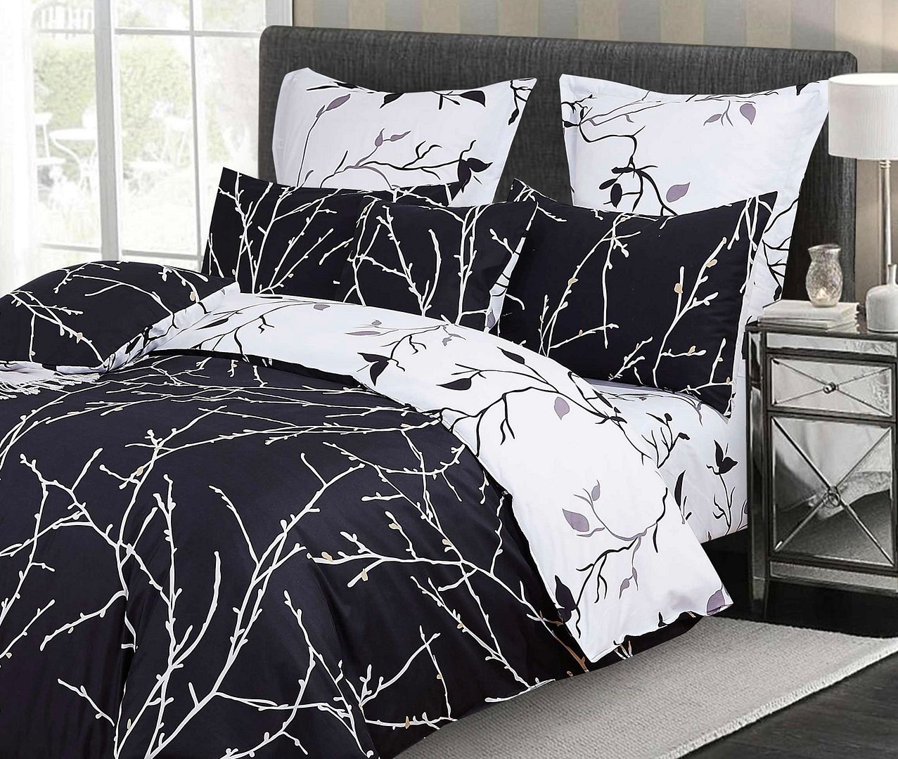 Tree Reversible Double Quilt Cover Set | Black & White Design