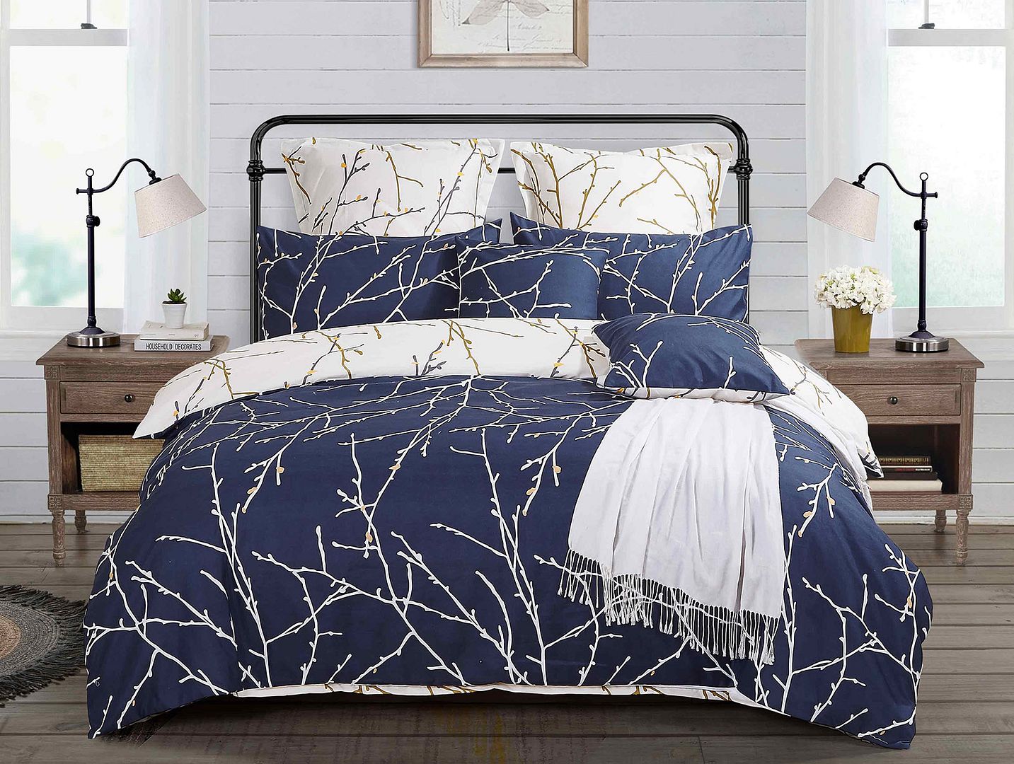 Reversible Blue Double Duvet Cover Set | Tree Design