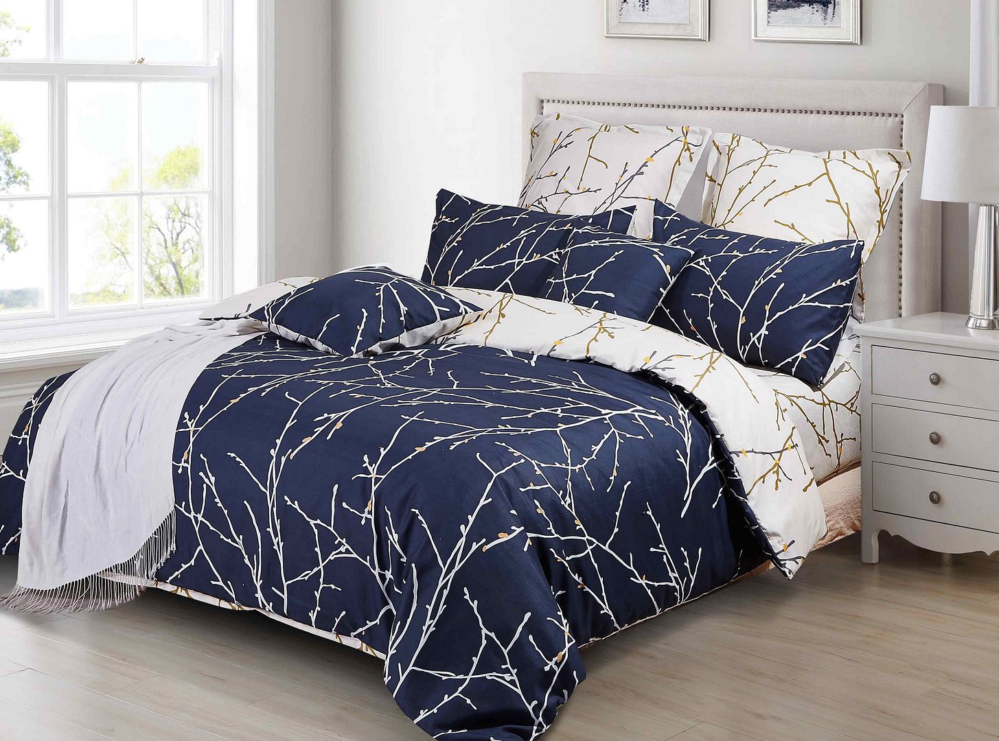 Reversible Blue Double Duvet Cover Set | Tree Design