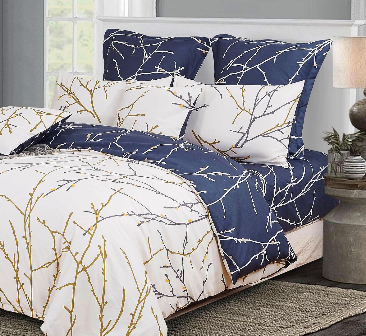 Tree Pattern Reversible Quilt Cover Set | Beige | Double to King