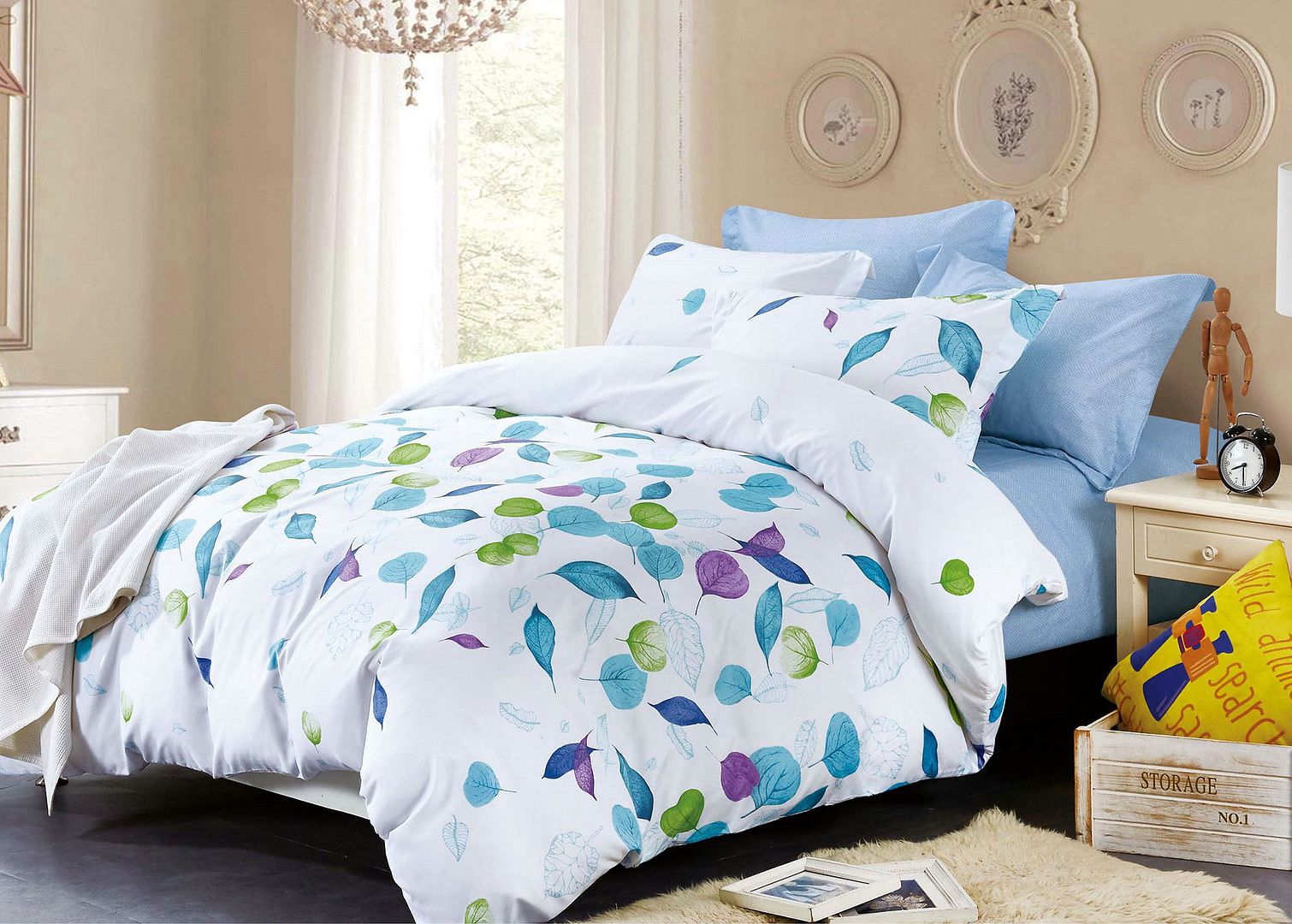 Leaves Pattern King Size Duvet Cover Set with Pillowcases