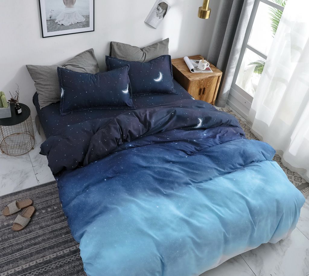 Elegant Night Blue King Size Duvet Cover Set with Pillowcases