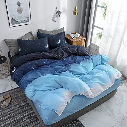 Elegant Night Blue King Size Duvet Cover Set with Pillowcases