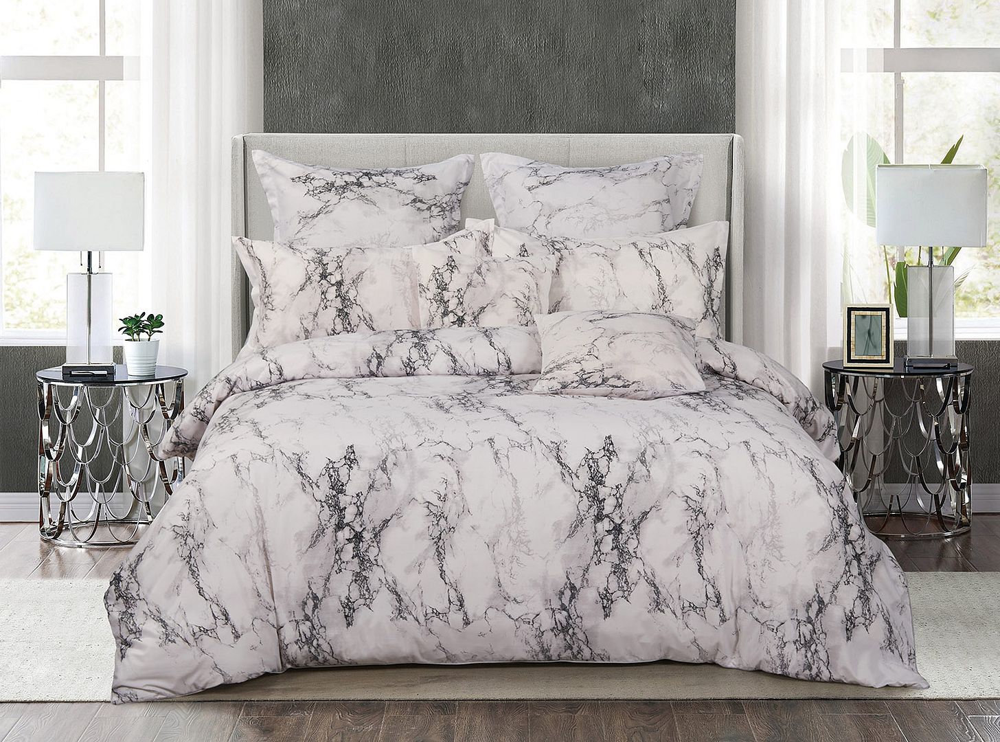 Marble Pattern King Size Duvet Cover Set with Pillowcases