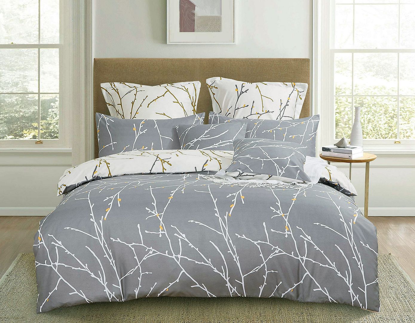 Reversible Grey King Duvet Cover Set with Hidden Zipper