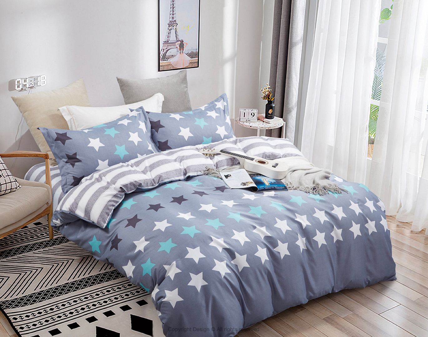 Stars Queen Quilt Cover Set | Artistic Pattern, Soft Polyester