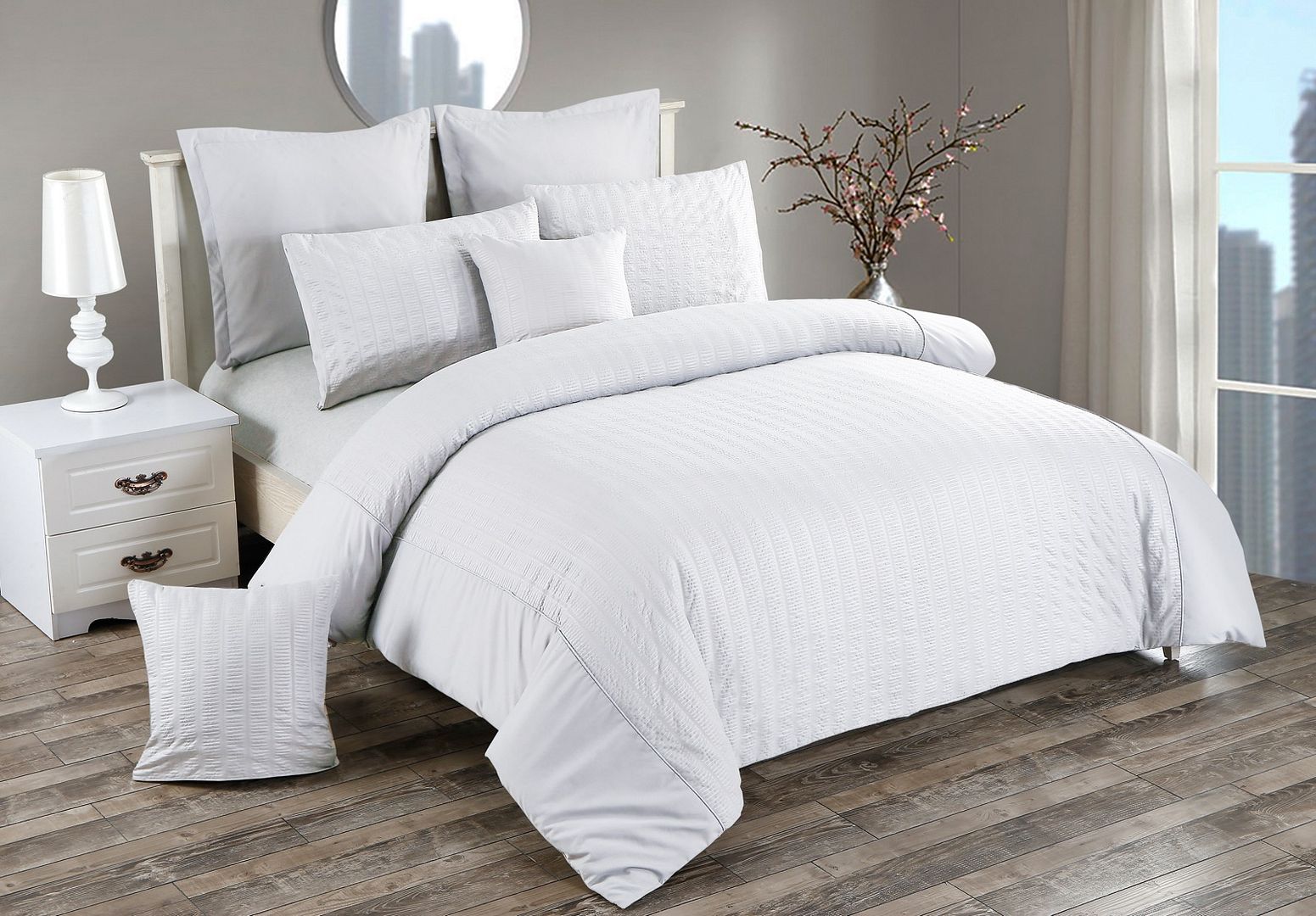 White Seersucker Duvet Cover Set | Double Size Bedding