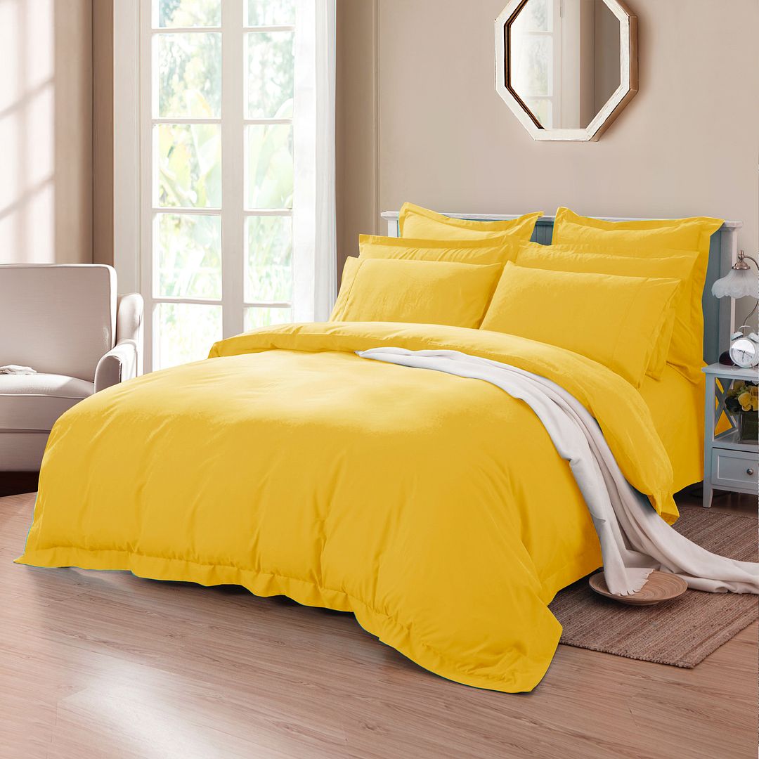 Tailored 1000TC Ultra Soft Super King Size Yellow Duvet Doona Quilt Cover Set